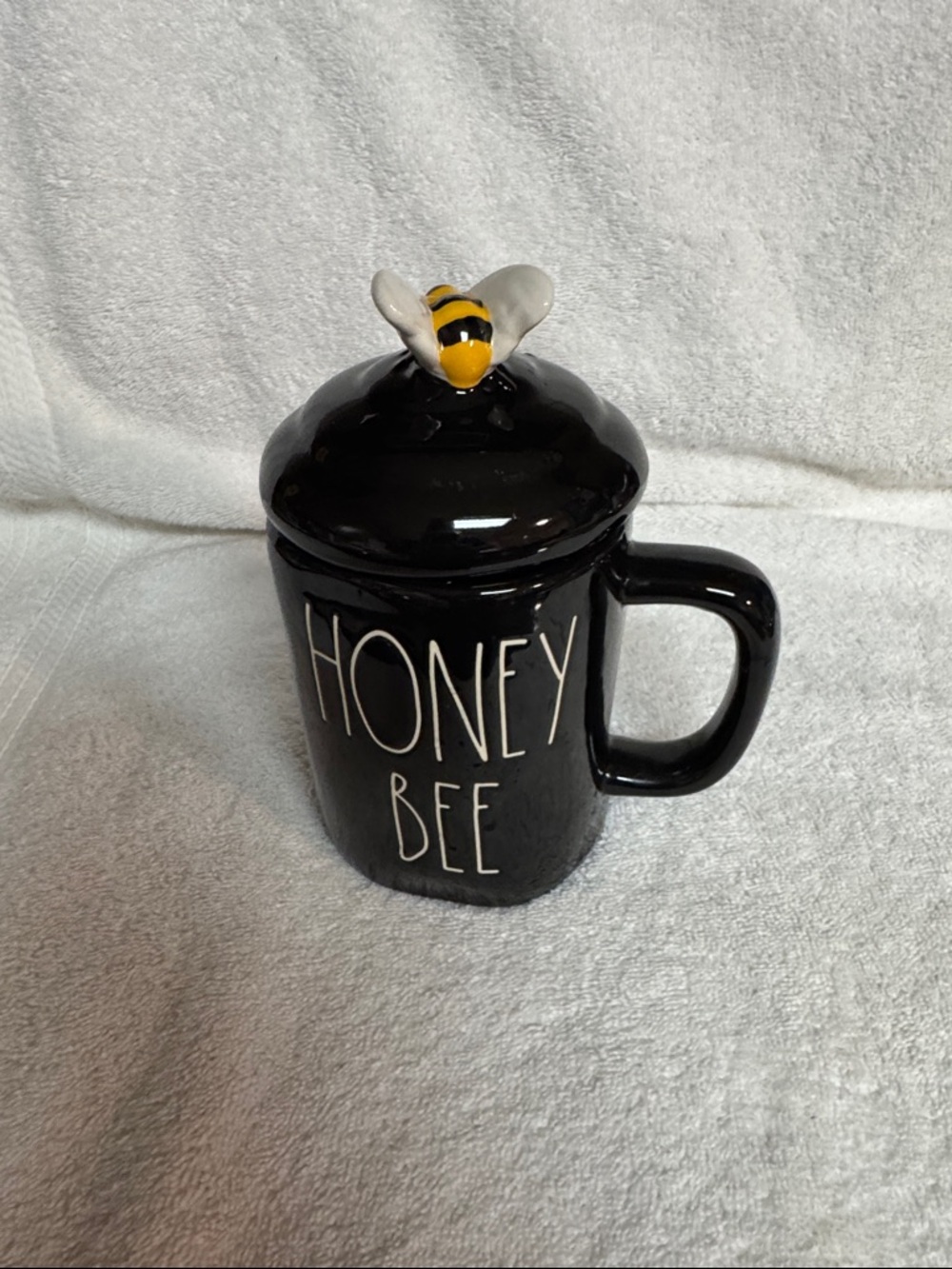 Rae Dunn Black Honey Bee Ceramic Mug with Bee Lid Accent
